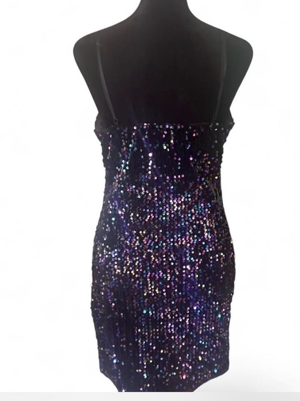 Chocolate Juniors L Black Multicolor Sequin Cowl Neck Spaghetti Strap Mini - Picture 4 of 4